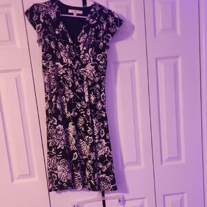 Evan Picone Black and White Floral Midi Dress